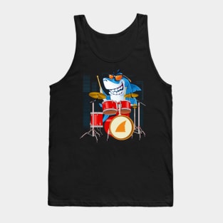 Shark Playing Drums Drum Set Funny Drummer Tank Top